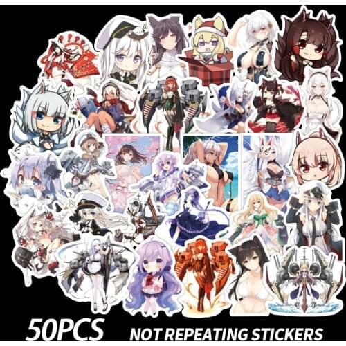 50Pcs/set Game Azur Lane Stickers Metal Decal Sticker For Laptop Skateboard Phone Car Book Desk DIY Toy Sticker LD