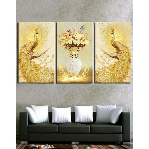 MHD Animal icon 5d diy diamond painting cross stitch peacock kit full square triptych diamond embroidery home decoration