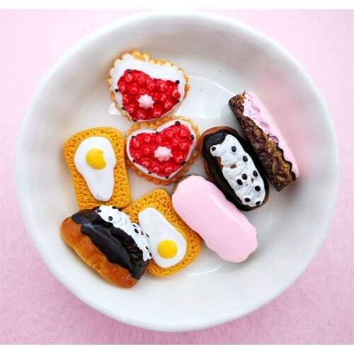 Free Shipping 10pcs Kawaii 3D Food Heart Cake Bread Resin Cabochons Embellishments Scrapbooking Charms Pendant DIY Cameo Sticker