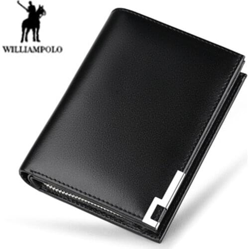 WILLIAMPOLO boutique mens wallet Mens Genuine leather purse driver license 14 card short zipper business mens card package