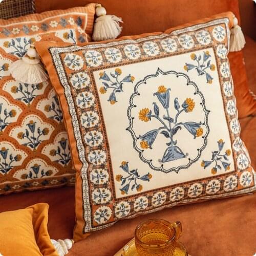 DUNXDECO Cushion Cover Decorative Pillow Case Artistic Antique Blossom Cosmos Luxury Flora Print Short Brush Sofa Chair Coussin