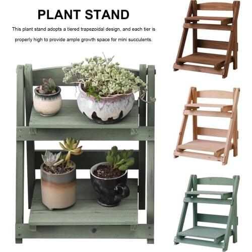 Wooden Plant Stand 2 Tiers Folding Retro Style Solid Wood Grid Plate Flower Stand Home Desk Bookshelf Shelves Heathly