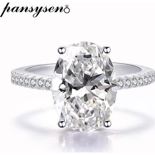 PANSYSEN New Sparking 925 Sterling Silver 9ct Oval Cut Created Moissanite Diamond Engagement Ring Wedding Bands 18K Fine Jewelry