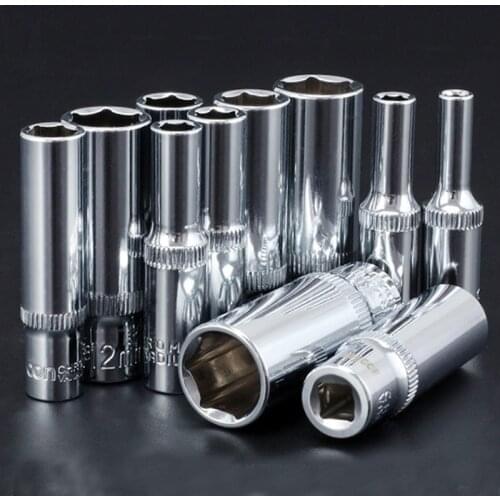 1/4 Socket Set Adapter Long Sockets 4-14mm Deep Socket Tool Heads Torque Spanner Ratchet Socket Wrench Auto Repair Tool