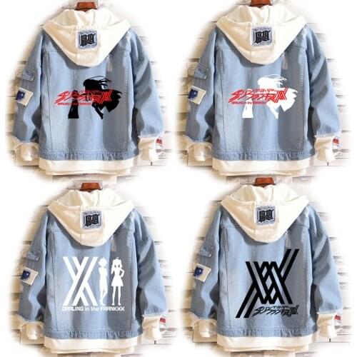 Costume DARLING in The FRANXX 02 Denim Jacket Zero Two Sweatshirts CODE:002 Cosplay Jackets Halloween Adult Hooded Sweater Coat