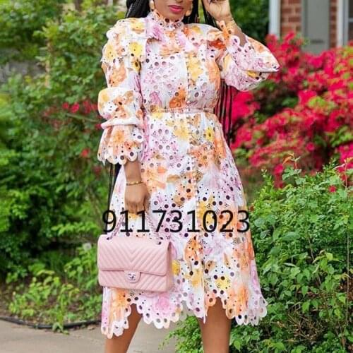 Summer African Dreses for Women 2021 New African Women Long Sleeve Printing O-neck Dress African Clothes