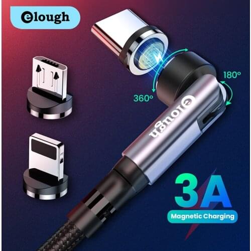 Elough Magnetic Cable 3A Fast Charging USB C Cable 540 Rotate Micro USB Type C Cable Cord Wire For iPhone Xiaomi Huawei Poco X3