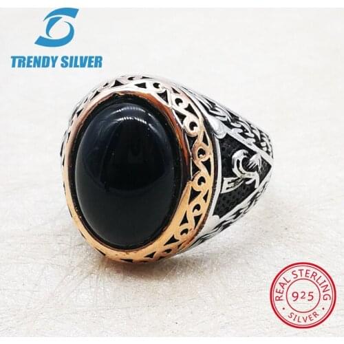 Silver 925 fine jewelry man rings men accessories turquoise gemstone natural black onyx red agate wholesale TRENDY SILVER TCR405