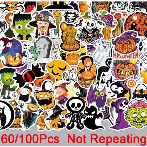 60/100Pcs Halloween Stickers for Kids Christmas Stickers Cute Halloween Decoration Graffiti Stickers for Suitcase Water Bottles