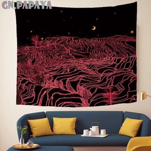 Red terraces wall hanging Hippie mountain Tapestries Psychedelic artical moon Wall carpet black Abstract art gobelin Home Decor