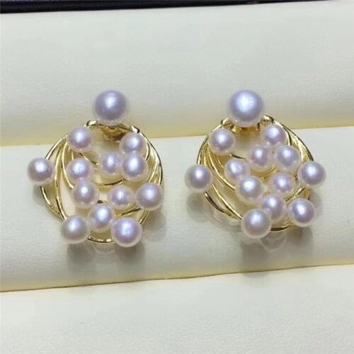 New natural freshwater cultured pearls Tibetan silver good quality pearl 3-5MM earrings goddess