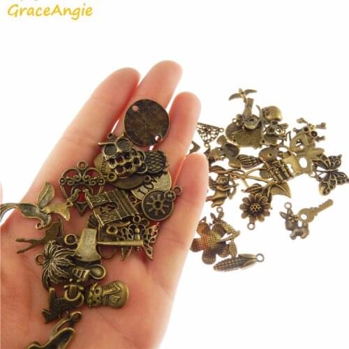 Wholesale 100g Antique Bronze Small Mini Charm On Sale Randomly Sending Key Butterfly Multi Shape Mixed Necklace DIY Findings
