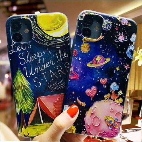 3D relief Case For Apple iPhone 11 Pro Max XR XS Max X 8 7 6 Plus 5s Cartoon Painted Silicone Cover for 11Pro 8plus 7plus 6S SE