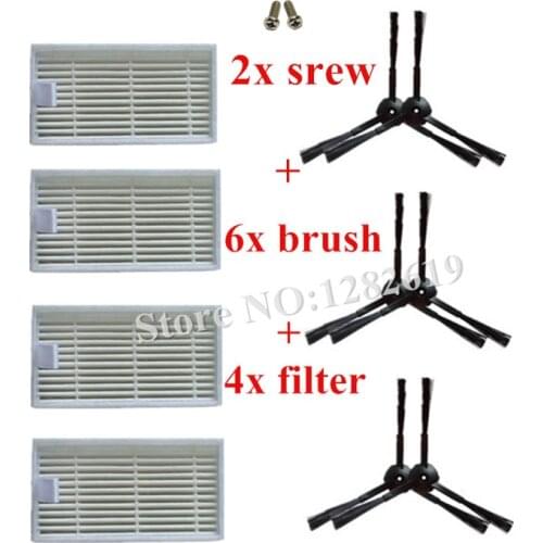 6x Panda Robotic Vacuum Cleaner Side Brush and 4x HEPA Filter 2x Srew replacement for Panda X500,Ecovacs Deebot CR120 Deepoo KK8
