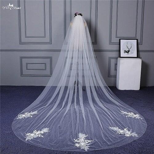 RSV121 Real Pictures Yiaibridal Stock Pearl 3D Flowers One Layer Veil