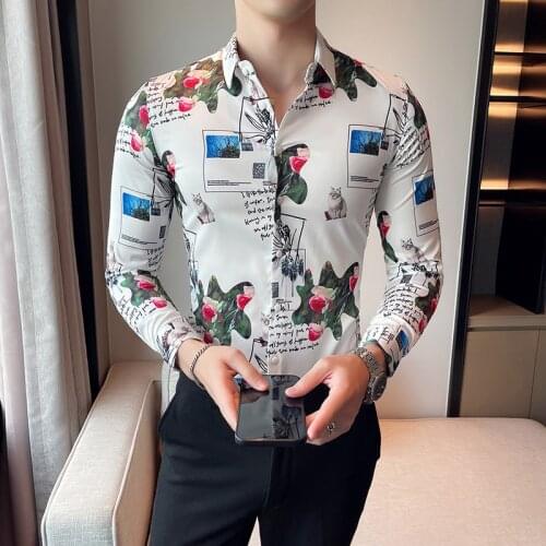 Butterfly Print British Long Sleeve Shirt Camisa Social Masculina Korean Men Clothes 2021 Autumn New Shirt Fashion Shirt Mens
