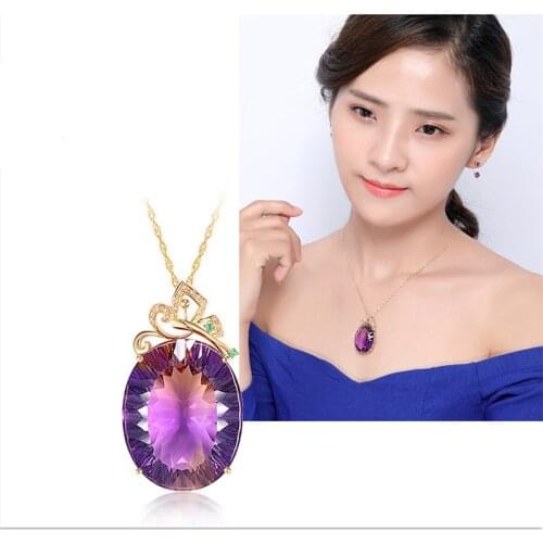 Sparkling Crystal Purple Oval Pendant Women Gold Necklaces Jewelry Trendy Silver Plated Chain Accessories On Neck Girls Choker