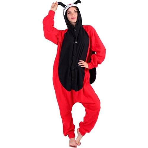 Adults Ladybird Onesies Women Men Hooded Pajamas Fleece Cute Cartoon Anime Animal Party Onesies Winter Pyjama Sleepwear Homewear