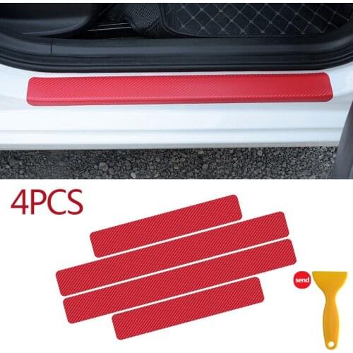 4pcs 3D Carbon Fiber Car Door Sill Protector Self-Adhesive Anti-Scratch Car Sill Scuff Plate Sticker Car Accessories Universal
