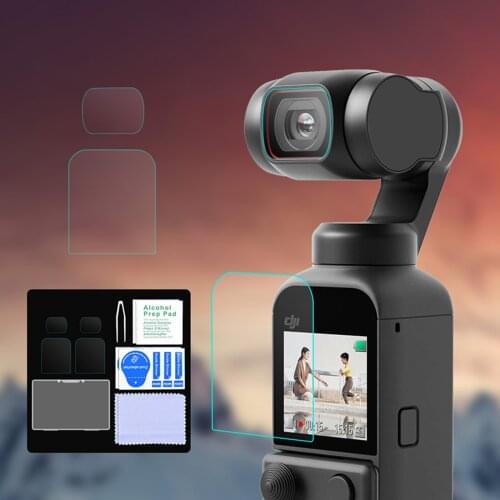 BRDRC 2PC Screen Protector + 2PC Lens Protection Film Tempered Glass Film for DJI OSMO Pocket 2 Handheld Gimbal Accessorios