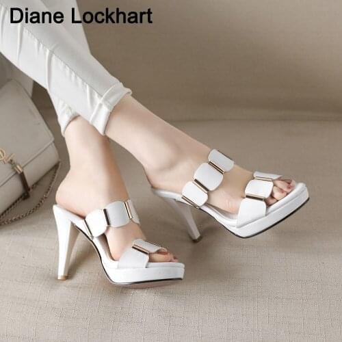 2020 Fashion Sexy Gladiator Summer PU Women Sandals Thin High Heels Sandals Slip-On Opinted Toe Black Dress Slippers Size 33-40