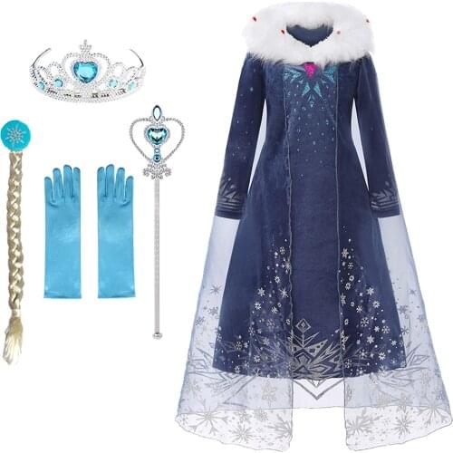 Princess Snow Queen Winter Dress Girls Long Sleeve Anna Carnival Costume Children Elsa Aurora Jasmine Mermaid Party Cosplay Wear