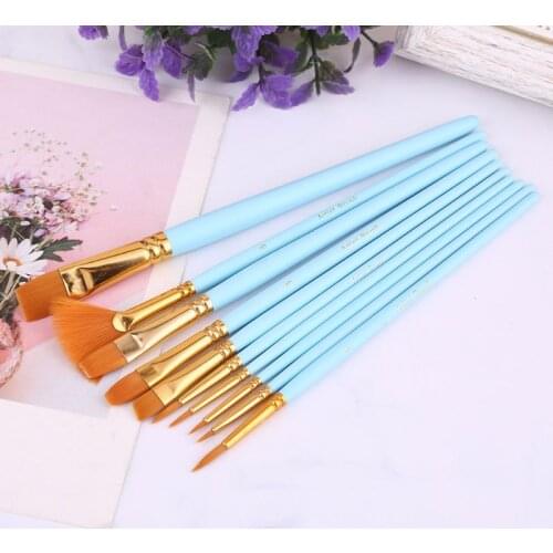 10Pcs Paint Brushes Set Nylon Hair Painting Brush Oil Acrylic Watercolor Pen Professional Art Supplies Pink/Green/Blue C26