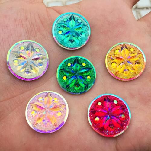20pcs 20mm Sew On Rhinestones Crystal Resin stick Sewing Rhinestones Flatback Flower Round For Garment A41