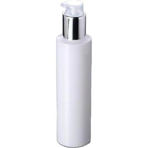 200ML white lotion pump bottle or shampoo bottle with silver twist lock press pump used for cosmetic