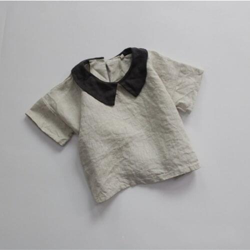 2021 Summer New Korean Style Baby Girls Cotton Linen Shirts Loose Casual Toddlers Kids Tops Short Sleeve Children Blouses