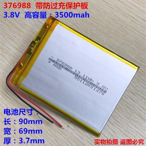 3.7V polymer lithium battery 3500mAh 376988 suitable for DIY Tablet PC battery 357090