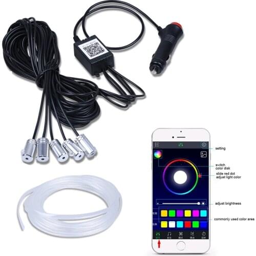 5 in 1 6.2M New RF wireless remote control mobile phone app seven colors cold light line light car interior atmosphere lamp