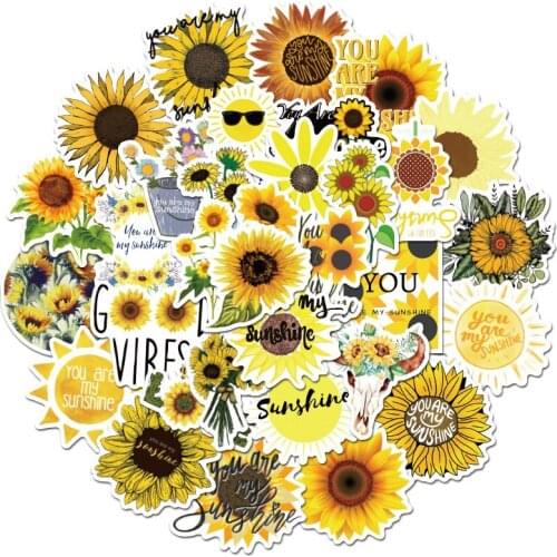 50PCS Summer Plant Sunflower Stickers for DIY Stationery Laptop Decal Skateboard PS4 Guitar Helmet Beautiful Sun flower Sticke