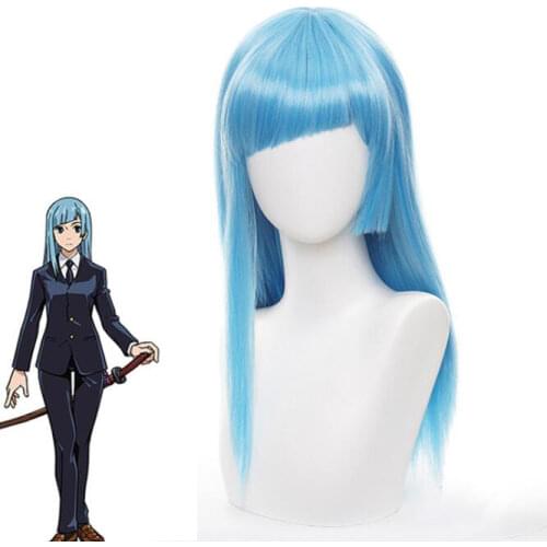 60cm Light Blue Long Straight Wig Cosplay Anime Jujutsu Kaisen Miwa Kasumi Costume Heat Resistant Synthetic Hair Women Wigs