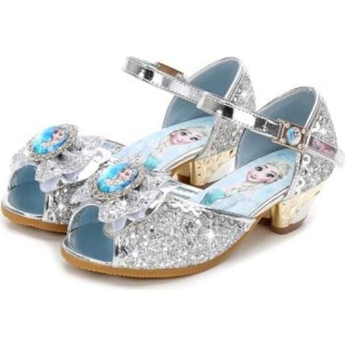 Disney Girls Sandals Frozen 2 Elsa Princess Shoes Little Girls Crystal Shoes Children High Heels Catwalk Show Shoes