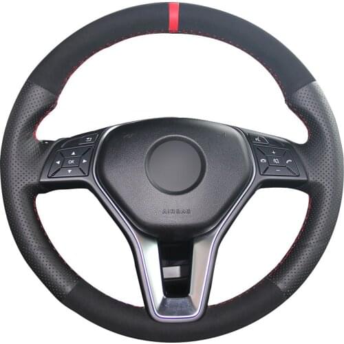 Black Synthetic Leather Black Suede Steering Wheel Cover for Mercedes-Benz A-Class 2013-2015 B-Class 2011-2014 CLA-Class 2013