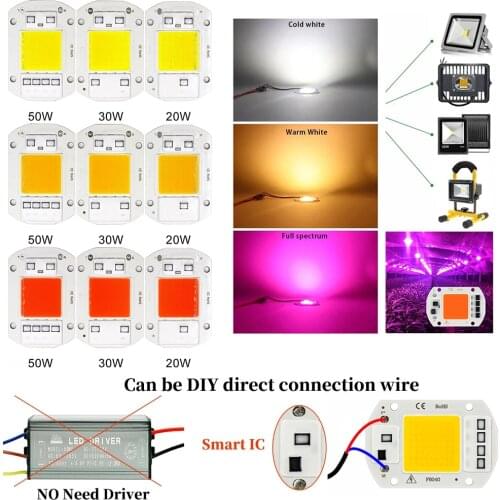 High Power 3000K 6500K Full Spectrum 110/220V Smart IC 20W 30W 50W Driverless COB LED Chip for Plant Growing Lamp Floodlight D30