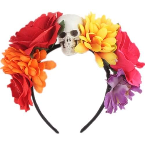 Day Of Dead Corpse Brihee decoration Hairband Mexican Fancy Dress Rose Flower Headband Halloween Skull Party Costume Headpieces