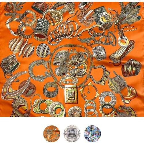 Designer Silk Head Scarfs For Women Manual Rolled Scarf 90x90 Silk Scarf Top bandana print Foulard Femme Soie De Marque De Luxe