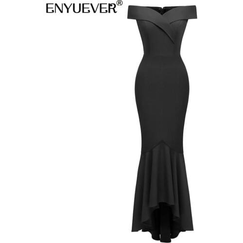 Enyuever Long Bodycon Formal Dress Women Clothes Off Shoulder High Low Vestido Sexy Evening Gowns Black Dinner Dress Party