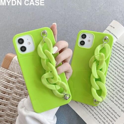 For iPhone 12 Pro Max Case Jelly Soft TPU Cases for Iphone 7 8 Plus Xr Xs 11 Pro Max X Cover with Bracket Chain Strap Coque Capa