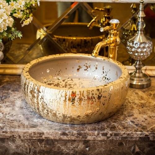 Europe style chinese wash basin Jingdezhen Art Counter Top ceramic bathroom sink ceramic wash basin gold
