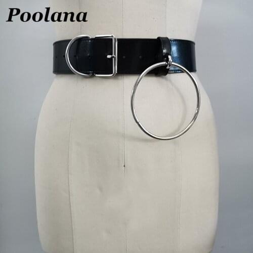 Cool Exaggerate Big O Ring Metal Leather Waist Belts Punk Gothic Women Belt Bonded Buckle