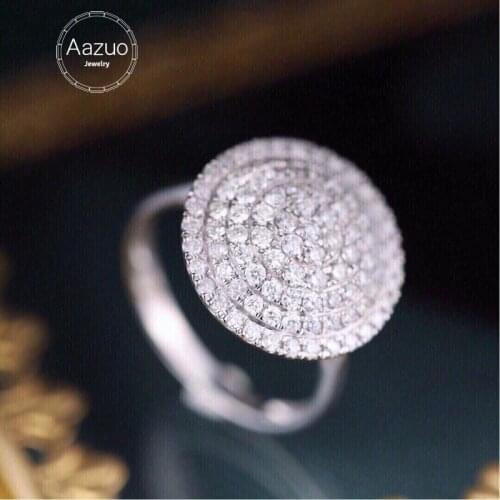 Aazuo 18K Solid White Gold Real Natrual Diamonds 1.0ct Luxury Big Round Ring Gift For Woman Engagement Party High Quality Au750