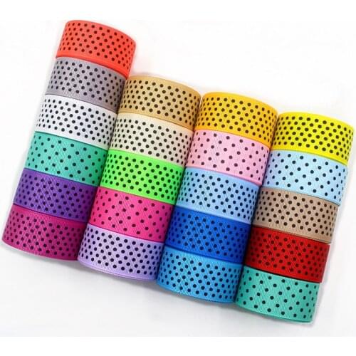 1‘’ 25mm ,10yards Black Dots Printed Grosgrain Ribbons,DIY handmade bow cap accessories and decorations,I-19228-495