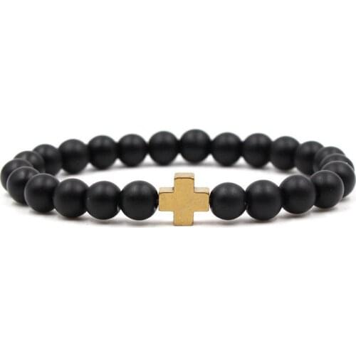 Frosted Stone Black Magnet Cross Bead Bracelet Man Fashion Women Gift For Bracelets