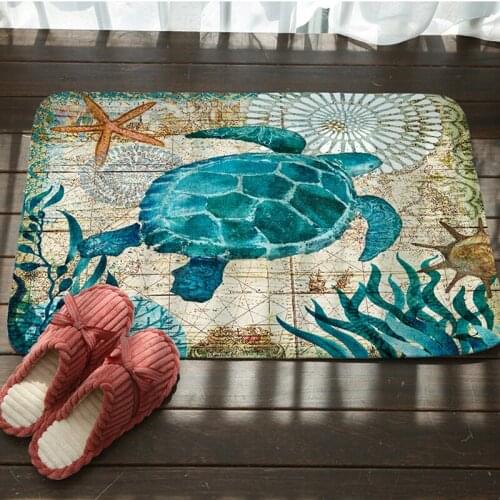 Marine Style Door Mat Floor Carpet For Living Room Sea Turtle Pattern Coral Fleece Rug Anti-Slip Doormat Home Decor