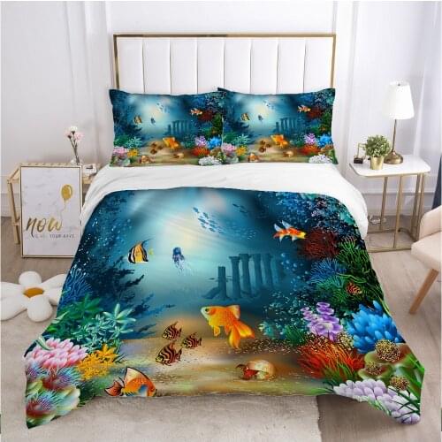 Cartoon Kids Bedding set for Children baby boy girls Duvet cover set pillow case Bed linens Quilt cover underwater Goldfish