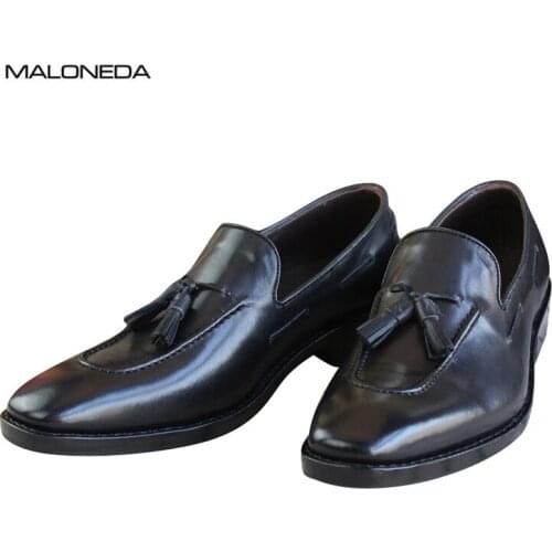 MALONEDA Handmade Genuine Leather Loafers Goodyear Mens Tassel Slip On Shoes Casual