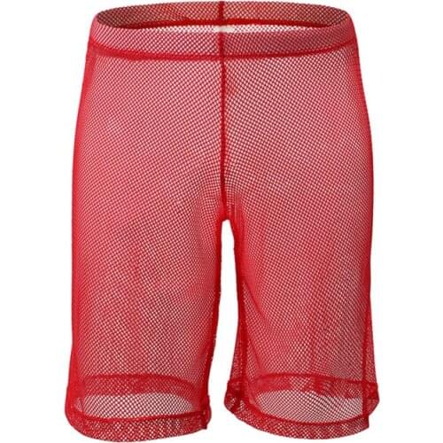 Men Boxers Shorts Sexy Gay Underwear Transparent Mesh Panties Man Solid Breathable U Convex Pouch Long Leg Underpants Cueca S-XL